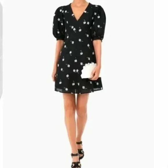 Tuckernuck Serena Mini Dress Black Embroidered Floral Linen‎ Blend Size XS - Picture 8 of 9